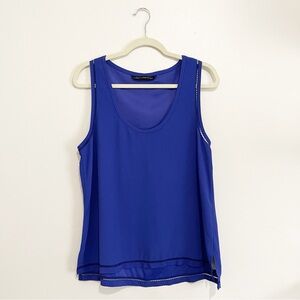 Zara Women's V-Neck Blue Embroidered Trim Sleeveless Top Tank Blouse Size Large